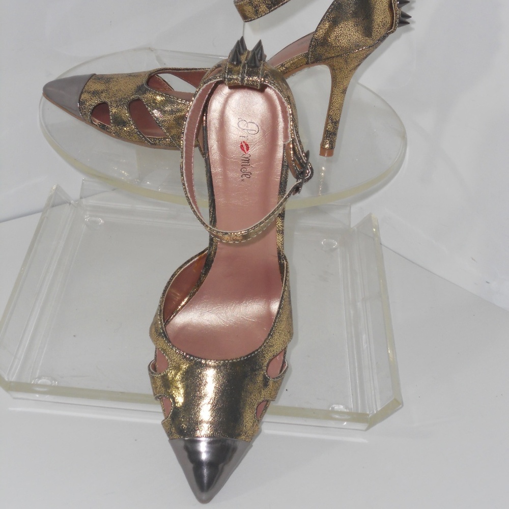 PROMISE GOLD AND BRONZE ANKLE STRAP POINTED SHOES